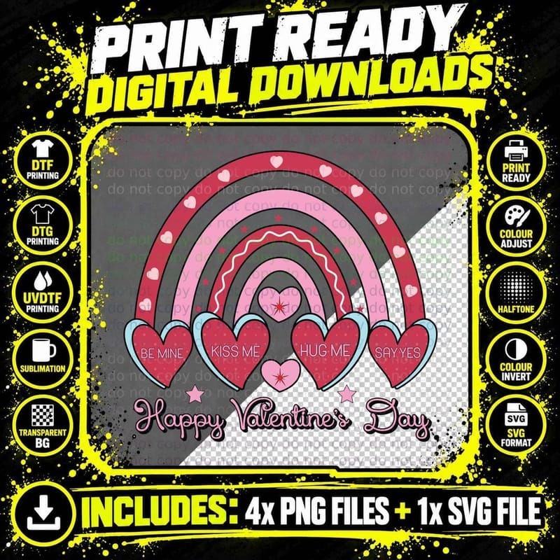 Happy Valentine's Day Rainbow Hearts Nested Valentine Png SVG Digital Bundle