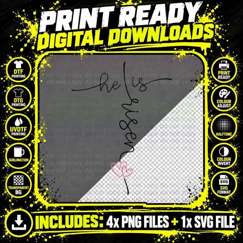 He Is Worthy Black Script with Heart Outline Png SVG Digital Bundle