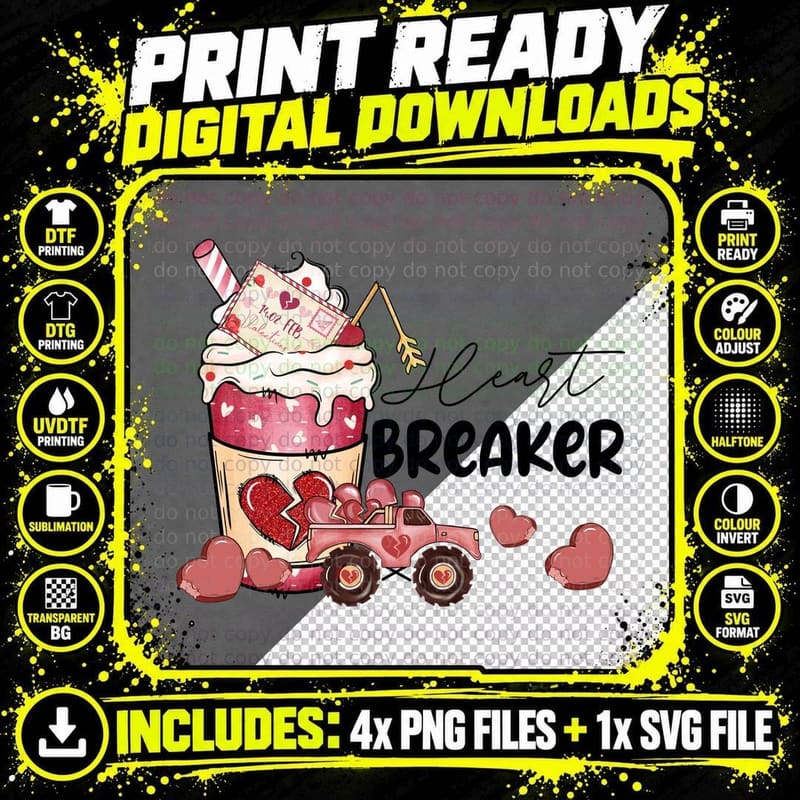 Heart Breaker Cupcake Candy Cane Car Hearts Pink T-Shirt Png SVG Digital Bundle