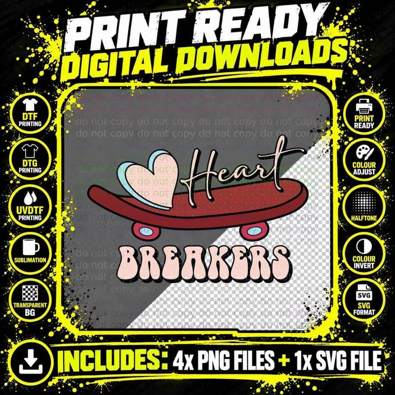 Heart Breakers Skateboard Breaker Romance T-Shirt Png SVG Digital Bundle