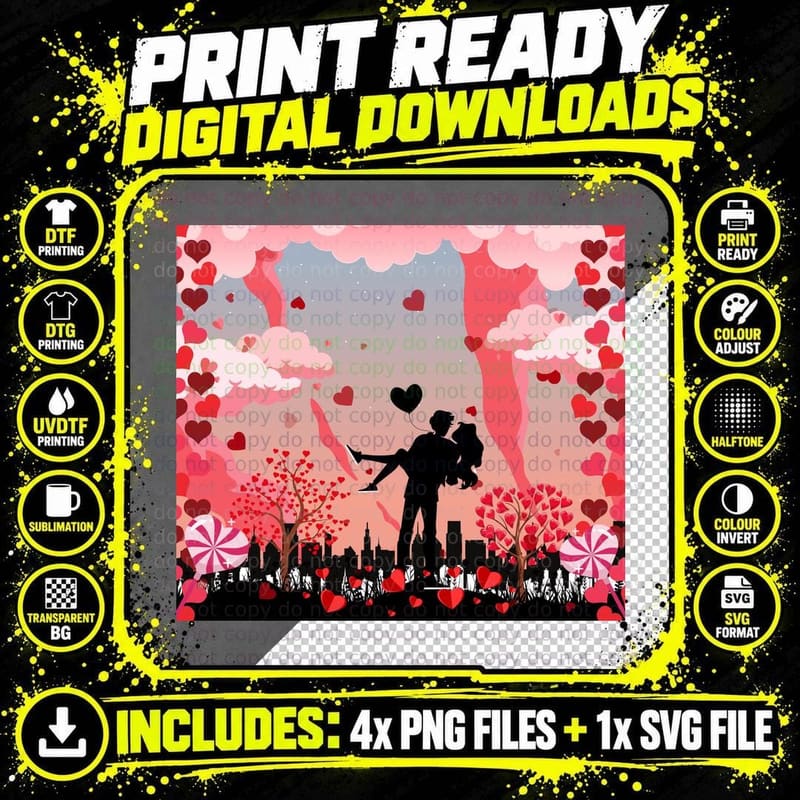 Heart Clouds Pink Red Hearts Silhouette Romantic T-Shirt Png SVG Digital Bundle