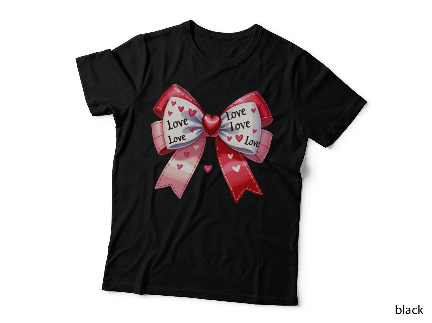 Heart Love Bow Pink Red Romantic Design T-Shirt