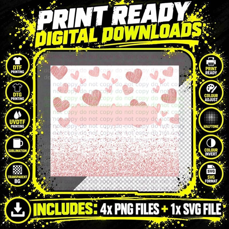 Heart Outline Pink Sketch Romantic Soft T-Shirt Png SVG Digital Bundle