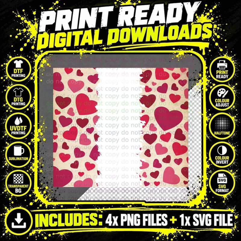 Heart Pattern Red Pink Hearts Cream Background Scattered Png SVG Digital Bundle