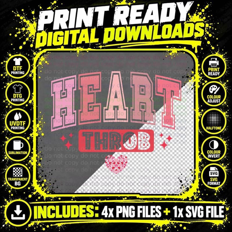 Heart Throb Pink Hearts Sparkle Cute Valentine T-Shirt Png SVG Digital Bundle