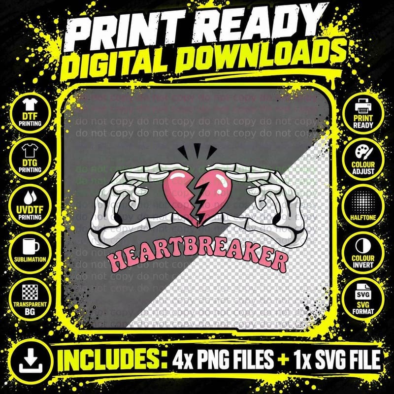Heartbreaker Brain Pink Broken Heart Emotional Design Png SVG Digital Bundle
