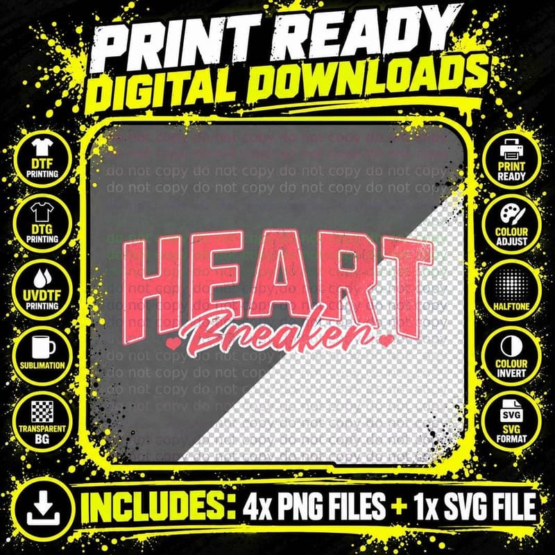 Heartbreaker Heart Breaker Pink Outlined Modern Text Png SVG Digital Bundle