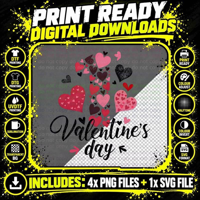 Hearts Valentine's Day Scattered Patterned Red Pink Png SVG Digital Bundle