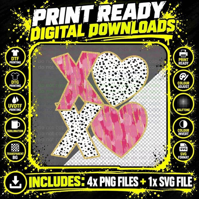 Hearts Xo Gold Pattern Love T-Shirt Png SVG Digital Bundle