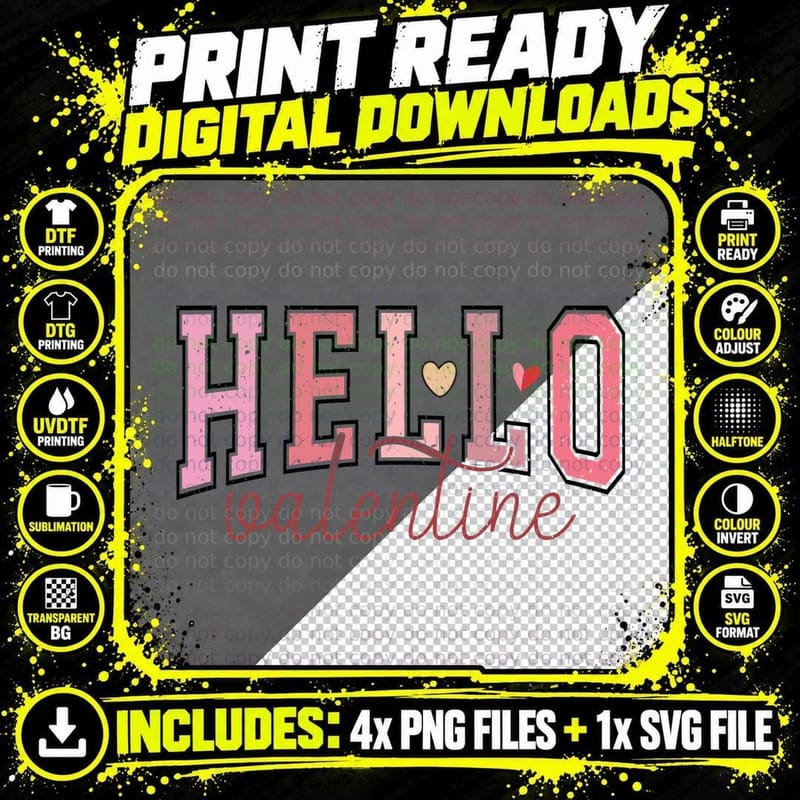 Hello Galentine Pastel Distressed Letters Valentine's Png SVG Digital Bundle