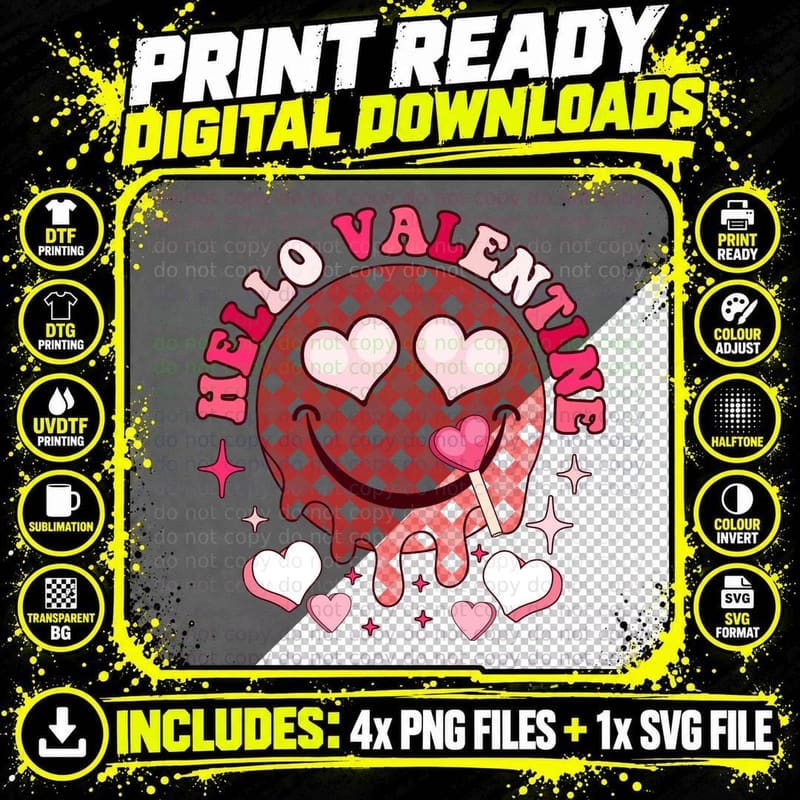 Hello Valentine Girl Rainbow Text Glitter Y2k Trendy Png SVG Digital Bundle