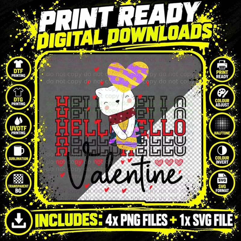 Hello Valentine Ice Cream Hey Character with Colorful Png SVG Digital Bundle