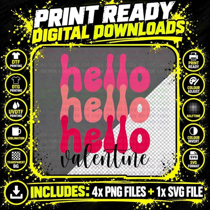 Hello Valentine Rainbow Pink Text Gradient Y2k Playful Png SVG Digital Bundle