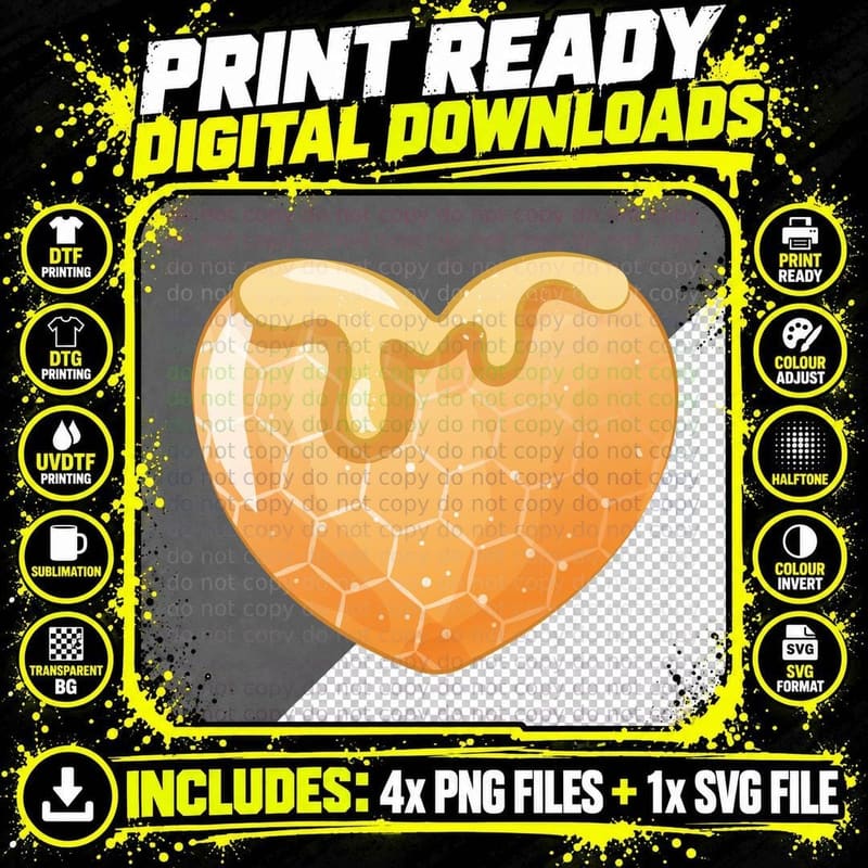 Honey Heart Gold Honeycomb Snake Pattern Nature Theme Png SVG Digital Bundle