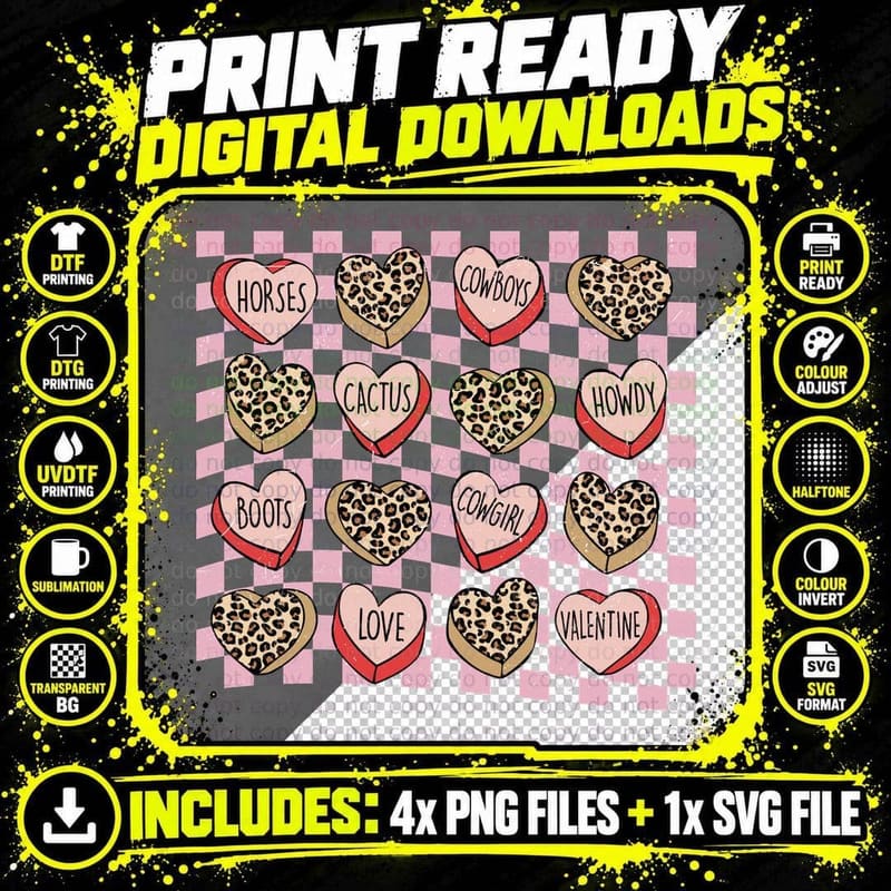 Horses Cowboys Cactus Boots Cowgirl Love Valentine Png SVG Digital Bundle