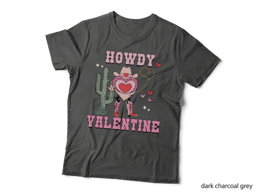 Howdy Cactus Valentine Pink Heart Cowboy Hat Western T-Shirt