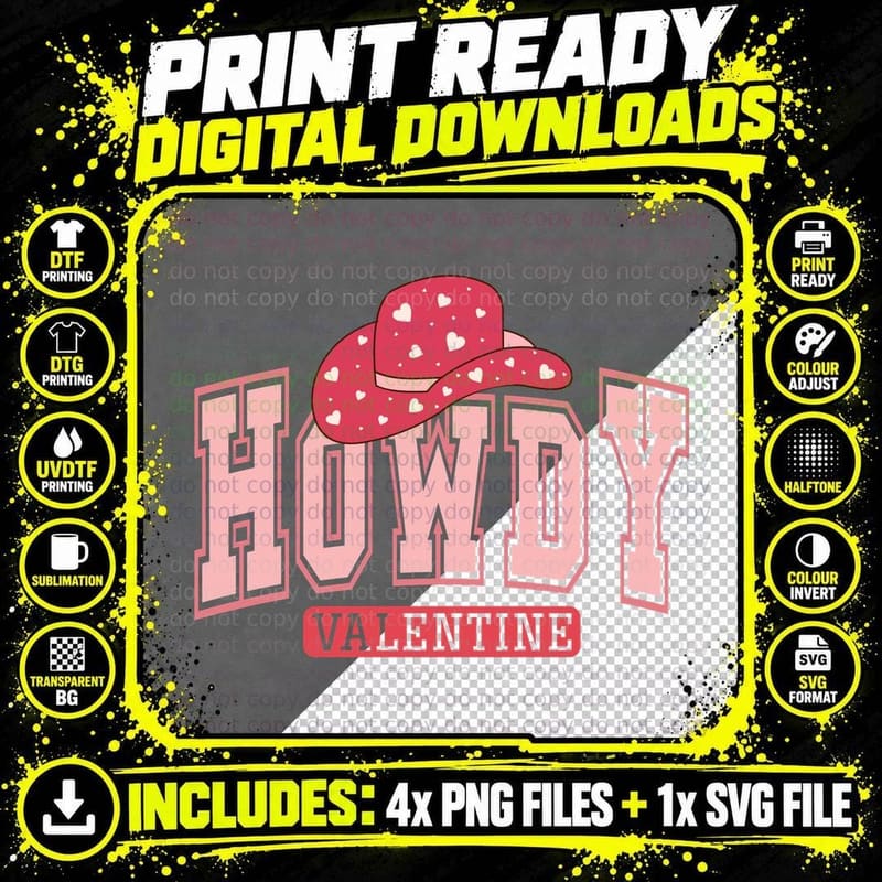 Howdy Valentines Cowboy Hat Pink and Red Western Png SVG Digital Bundle
