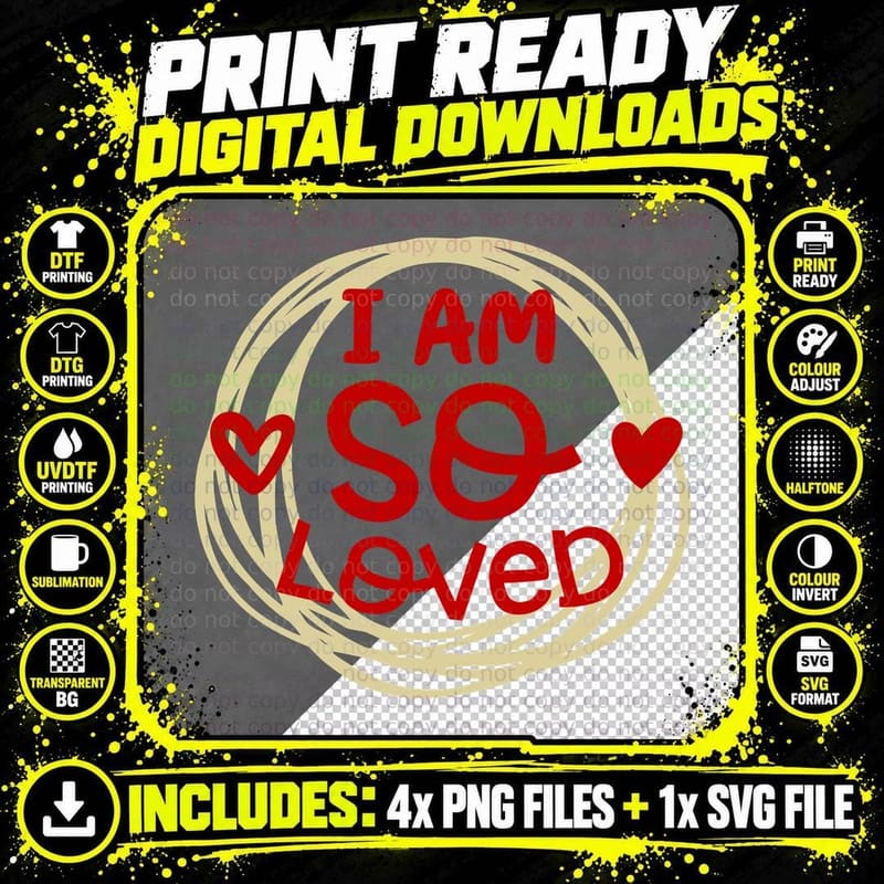I Am So Loved Valentine Love Red Heart Wreath T-Shirt Png SVG Digital Bundle