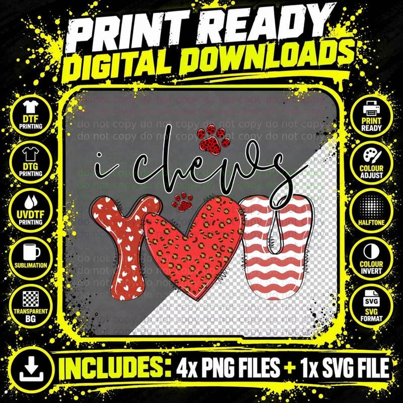 I Chews You Striped Paw Print Dog Valentine Teeth T-Shirt Png SVG Digital Bundle