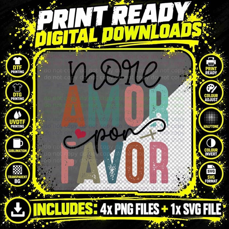 I Dore Amor Pon Favor Cursive Script Handwriting Heart Png SVG Digital Bundle