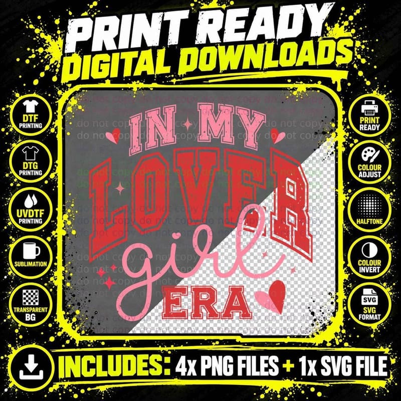 In My Loved Girl Era Red and Pink Letters Hearts Png SVG Digital Bundle