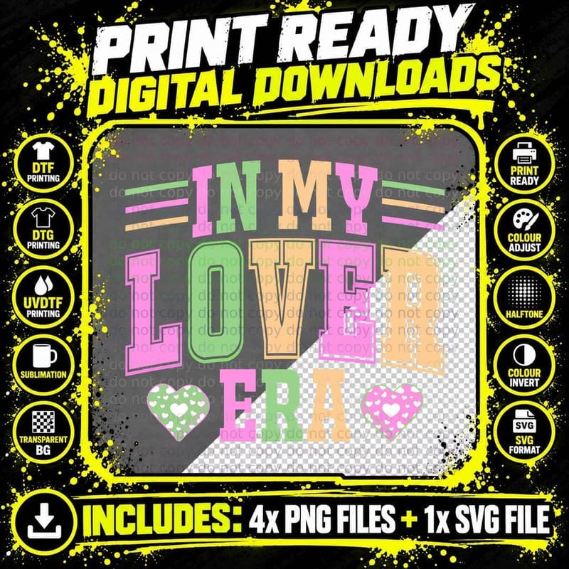 In My Lover Era Rainbow Multicolor Letters Love Hearts Png SVG Digital Bundle