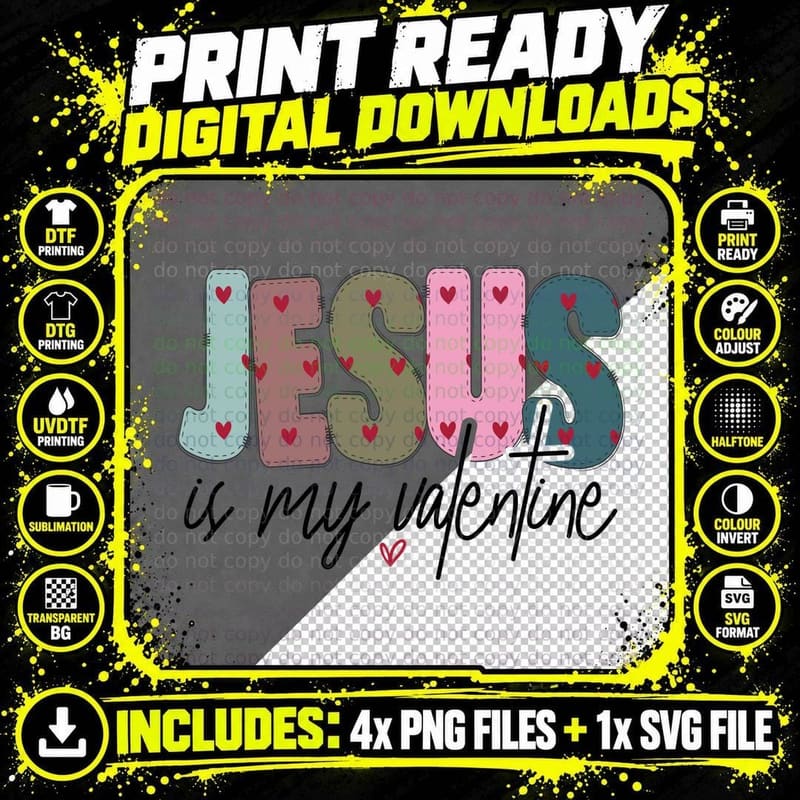 Jesus Is My Valentine Pastel Multicolor Stitched Hearts Png SVG Digital Bundle