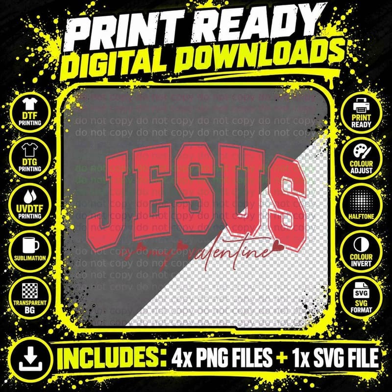 Jesus Is My Valentine Red Text Script Religious Theme Png SVG Digital Bundle