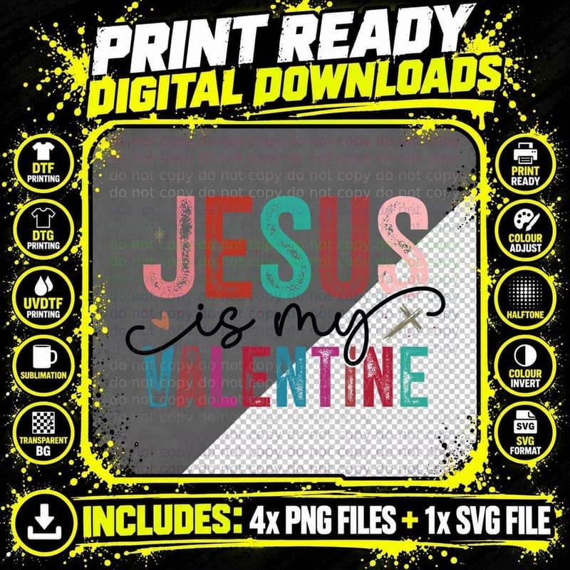 Jesus My Valentine Multicolor Striped Letters with Png SVG Digital Bundle
