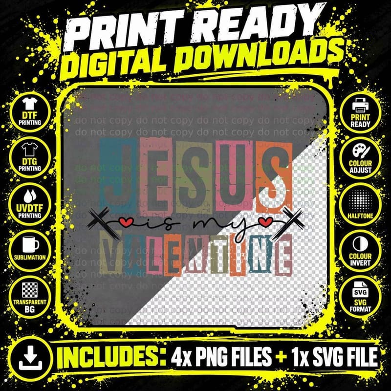 Jesus Valentine 2 Is My Multicolor Glitter Text Heart Png SVG Digital Bundle