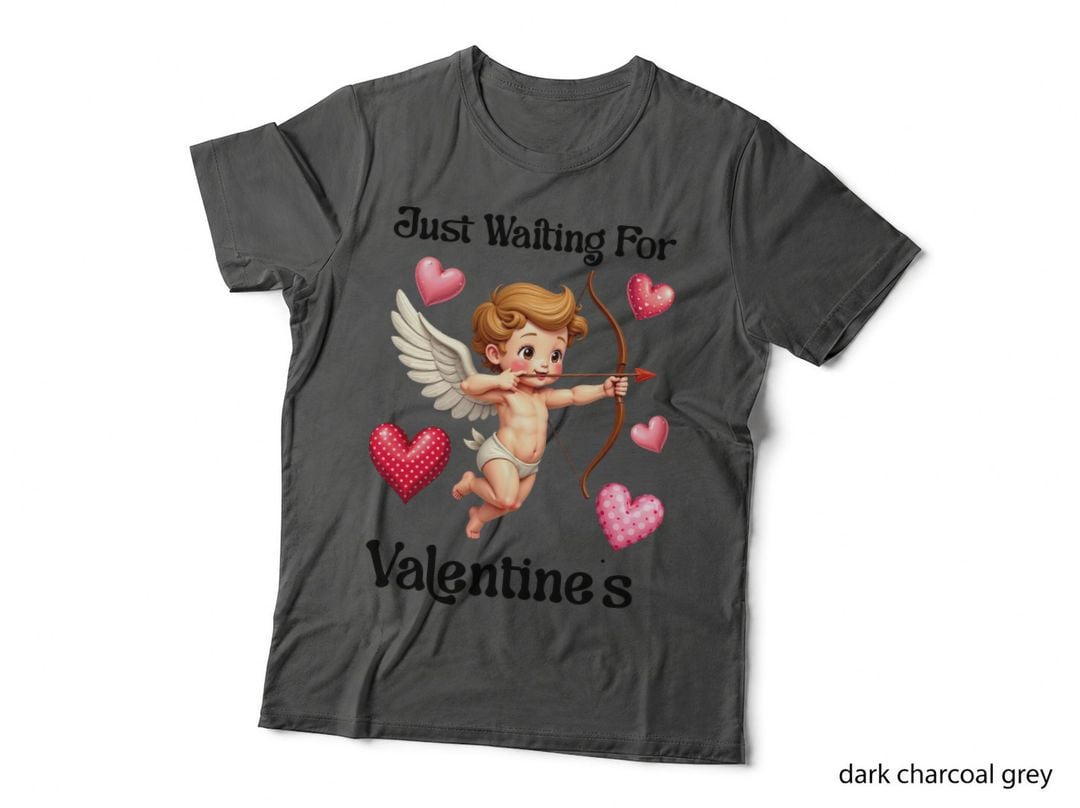Just Waiting for Valentine's Cupid Character Hearts Vintage T-Shirt