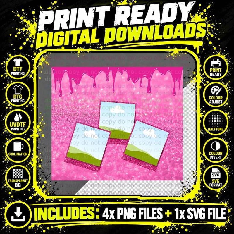 Landscape Pink Glitter Drip Hearts Design T-Shirt Png SVG Digital Bundle