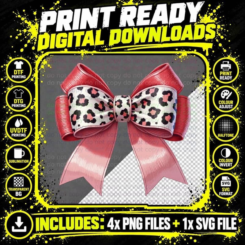 Leopard Bow Pink Print Animal Pattern T-Shirt Png SVG Digital Bundle