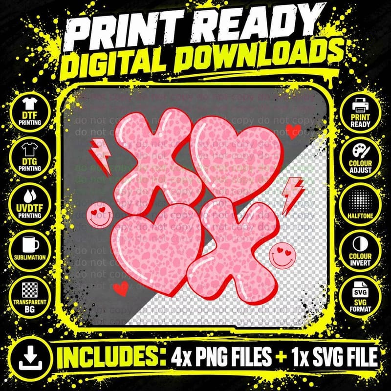 Leopard Heart Flowers Print Hearts Pink Lightning Edgy Png SVG Digital Bundle