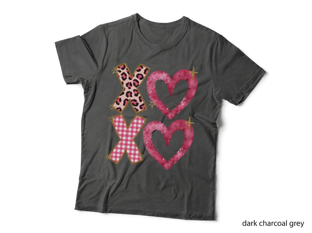 Leopard X Heart Checkered with Pink Glitter T-Shirt