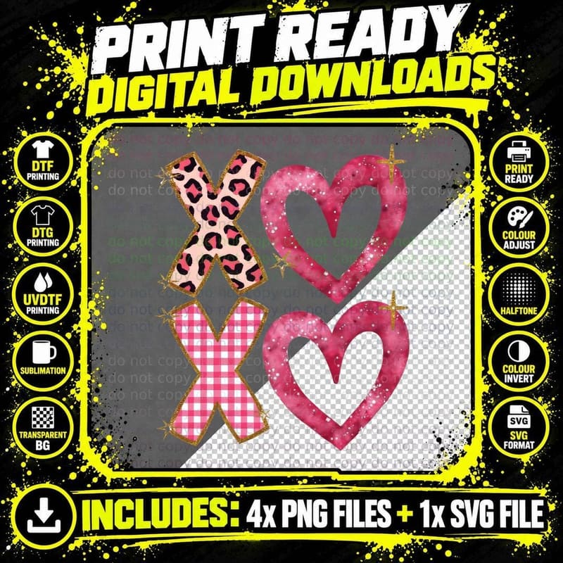 Leopard X Heart Checkered with Pink Glitter T-Shirt Png SVG Digital Bundle