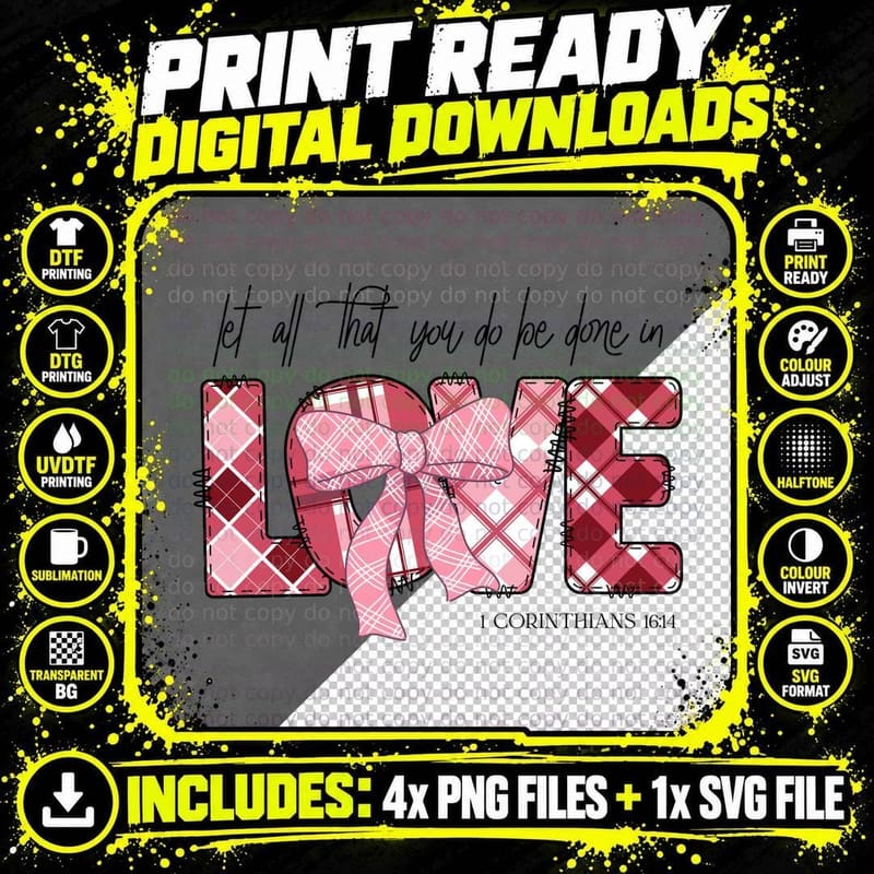 Let All That You Do Be Done in Love 1 Pink Plaid Letters Png SVG Digital Bundle
