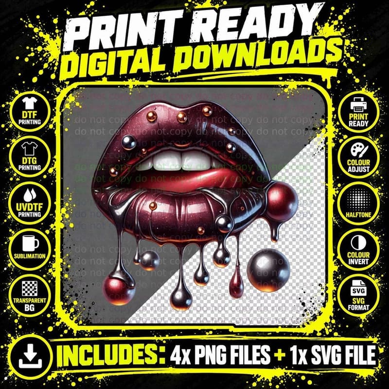 Lips Purple Drip Pearl Shimmer T-Shirt Png SVG Digital Bundle