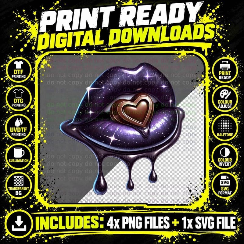 Lips Purple Galaxy Heart Sparkle T-Shirt Png SVG Digital Bundle