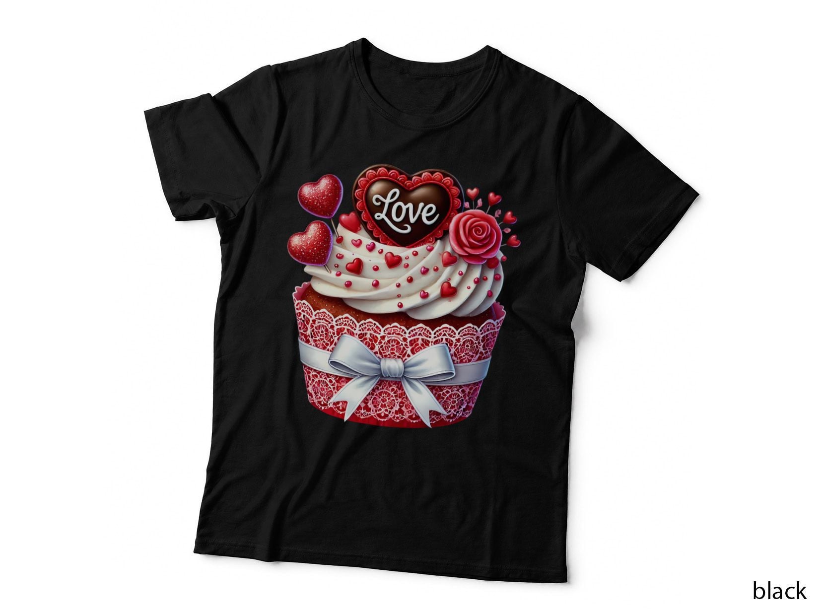 Love 3D Cupcake Heart Roses Elegant T-Shirt