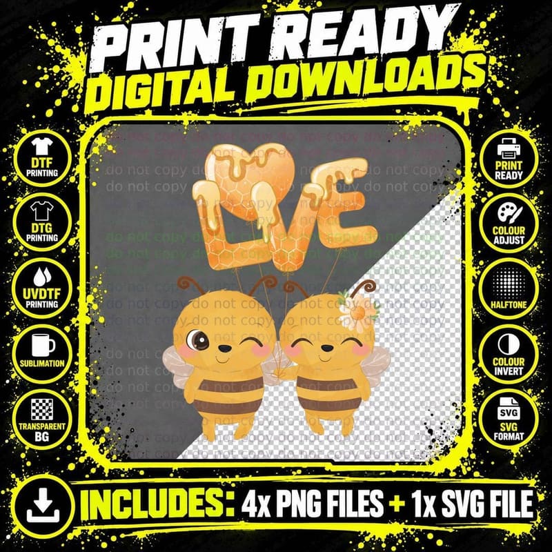 Love Bees Two Kissing Flowers Honeycomb Nature T-Shirt Png SVG Digital Bundle