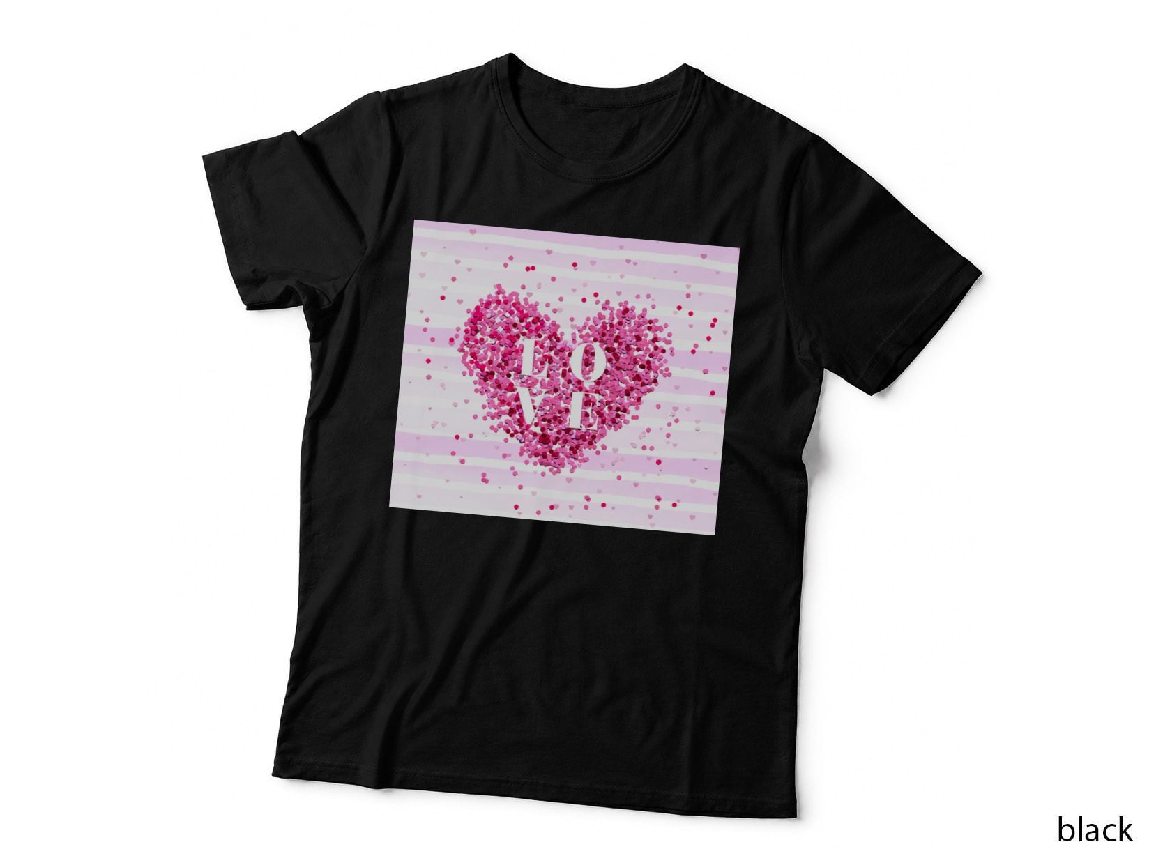 Love Heart Pink Glitter Outline Romantic T-Shirt