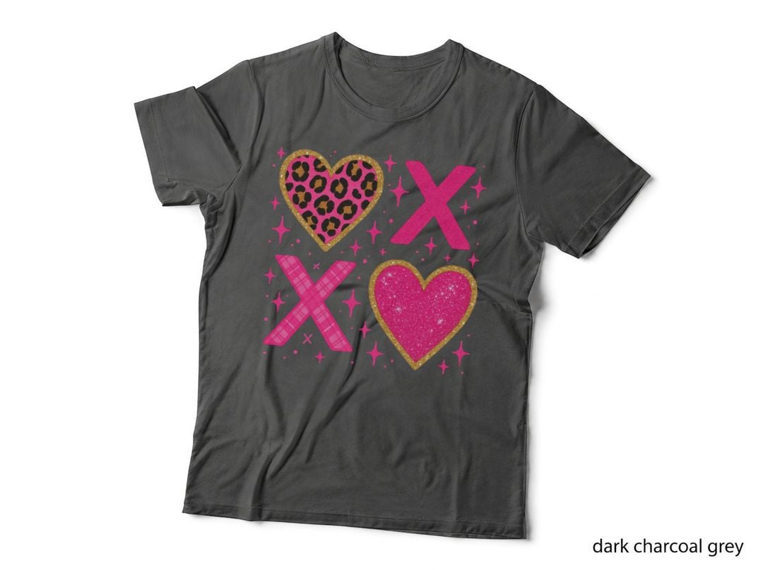 Love Heart X Pink Hearts Xo Pattern Glitter Tic-Tac-Toe T-Shirt