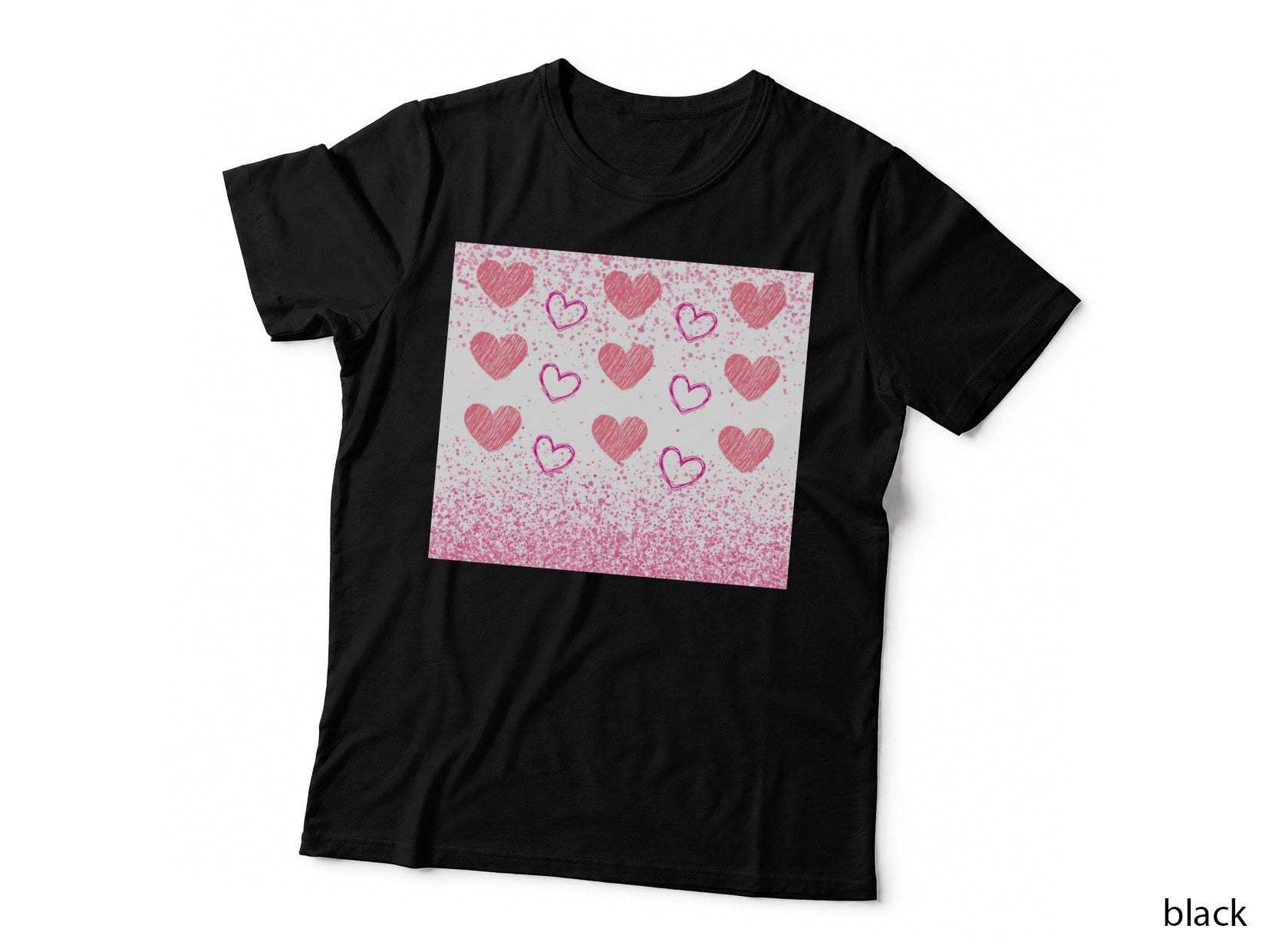 Love Hearts Pink Outline Sketch Sparkle Pattern T-Shirt