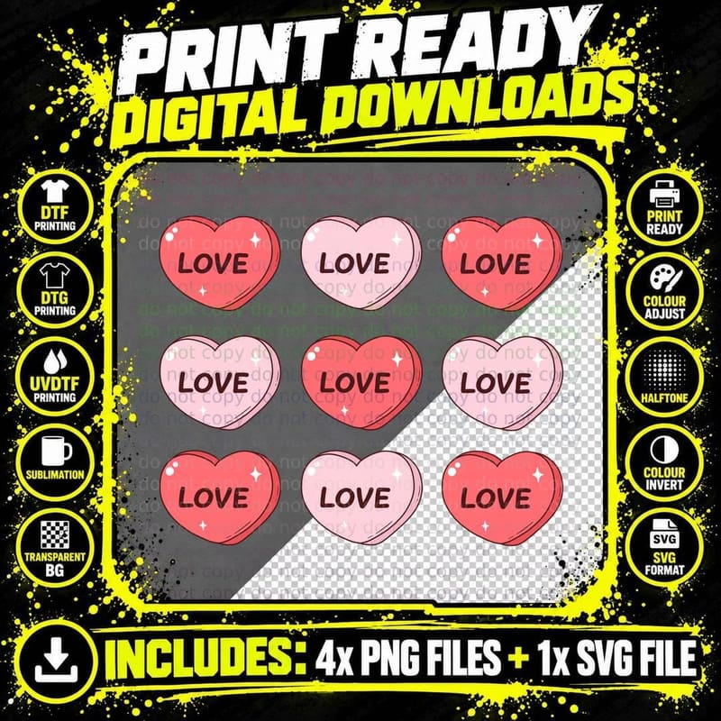 Love Hearts Romance Minimalist T-Shirt Png SVG Digital Bundle