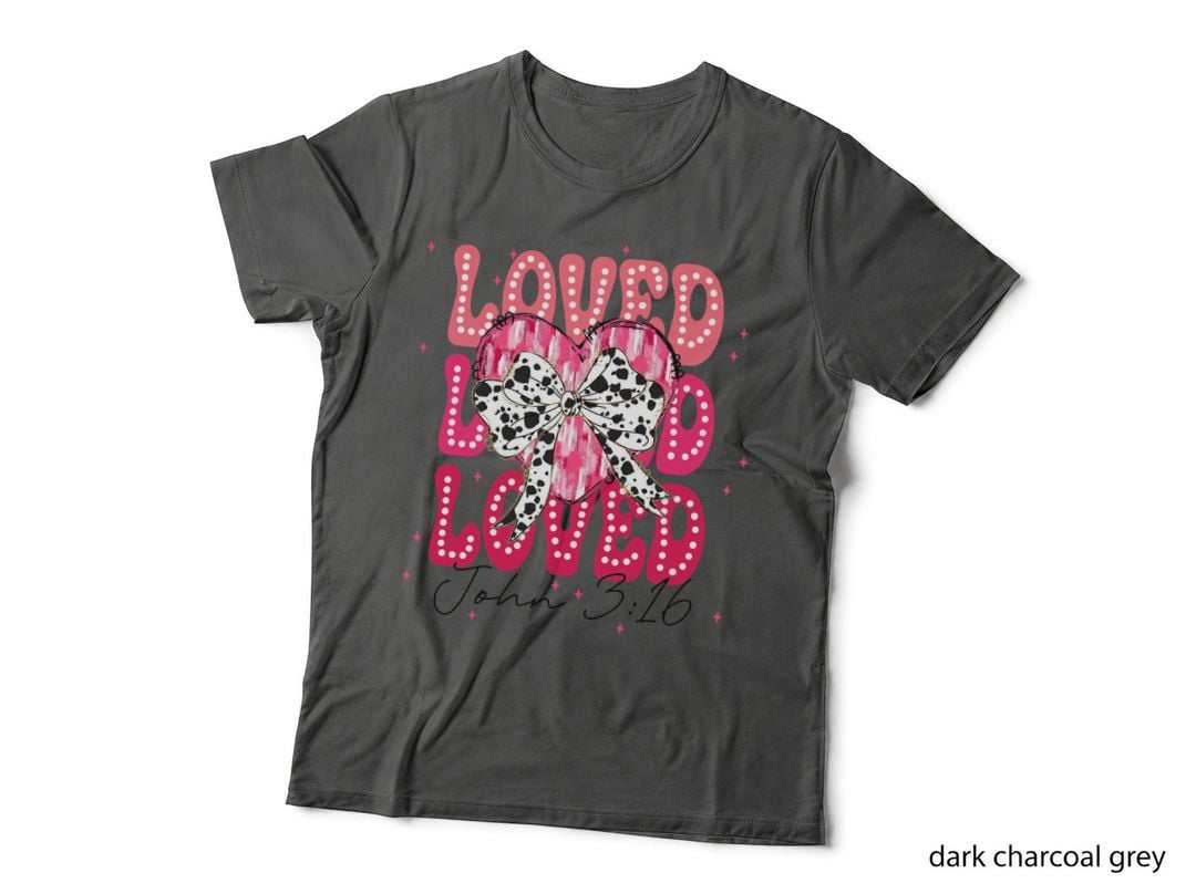 Love Is Blind Is John 3 16 Pink Glitter Letters Black and White Bow T-Shirt