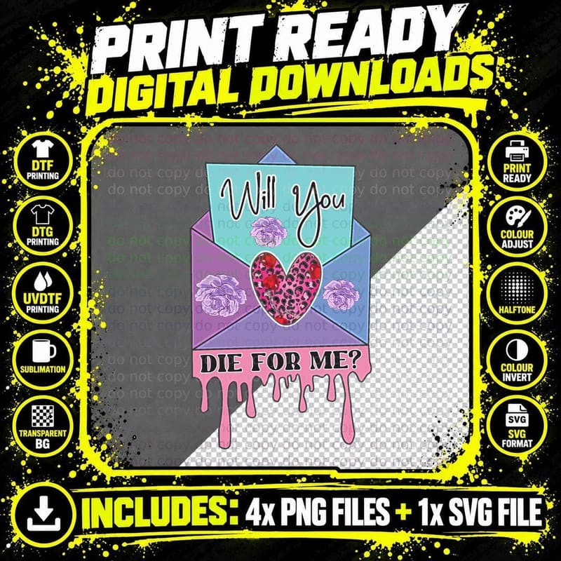 Love Letter Will You Die for Me Envelope Valentine Png SVG Digital Bundle