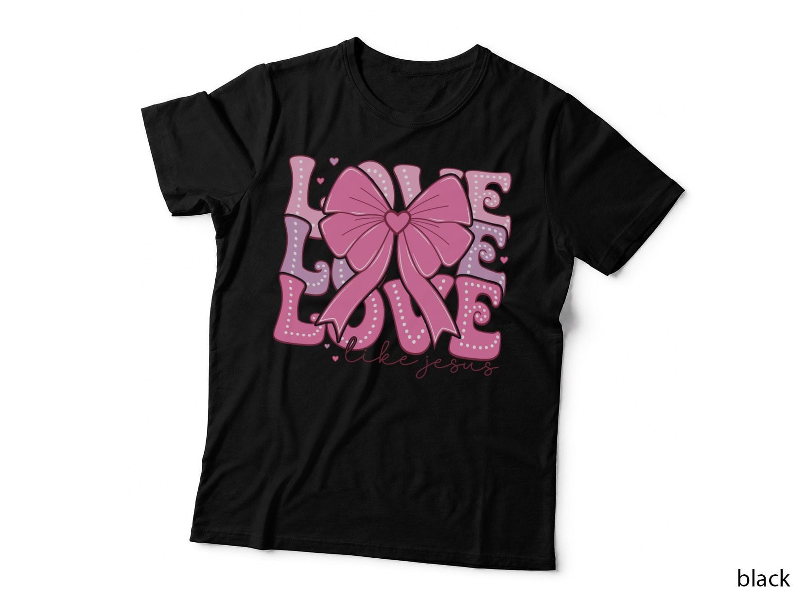 Love Like Jesus Pink Dotted Bow Christian Valentine Retro T-Shirt