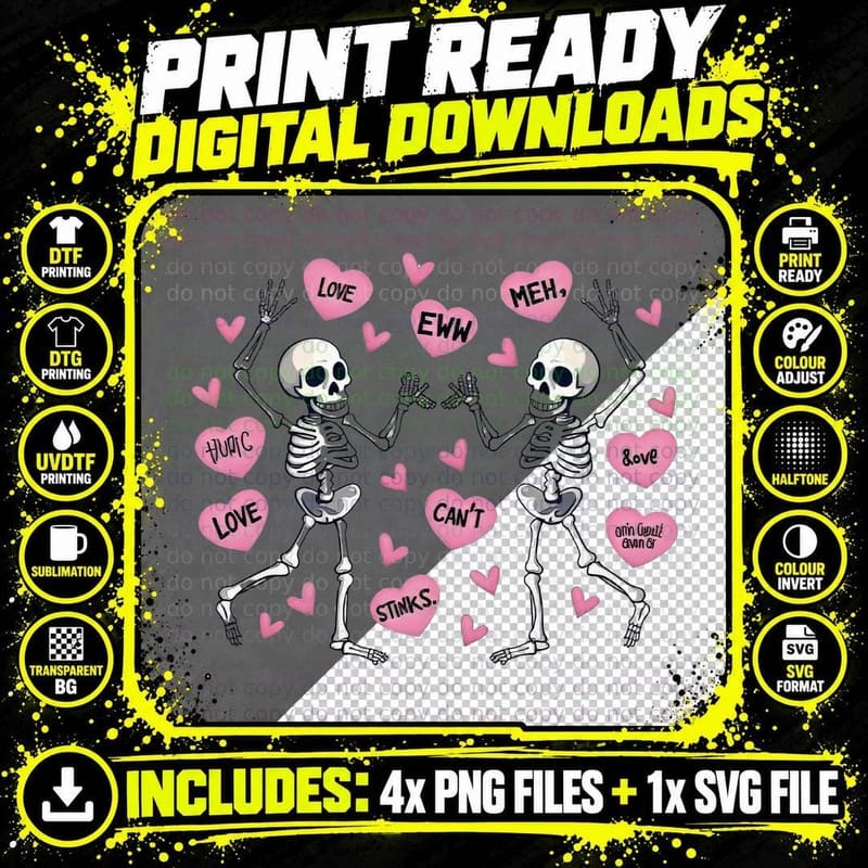 Love Me Skeletons Meh Eww Can't Stinks Two Humorous Png SVG Digital Bundle