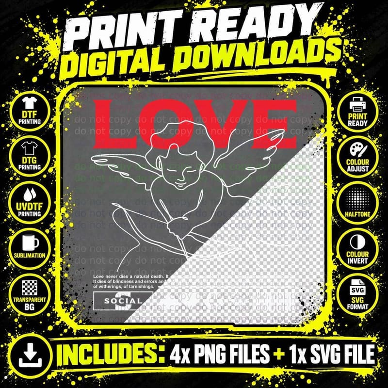 Love Never Dies a Natural Death Angel Cupid Outline Png SVG Digital Bundle